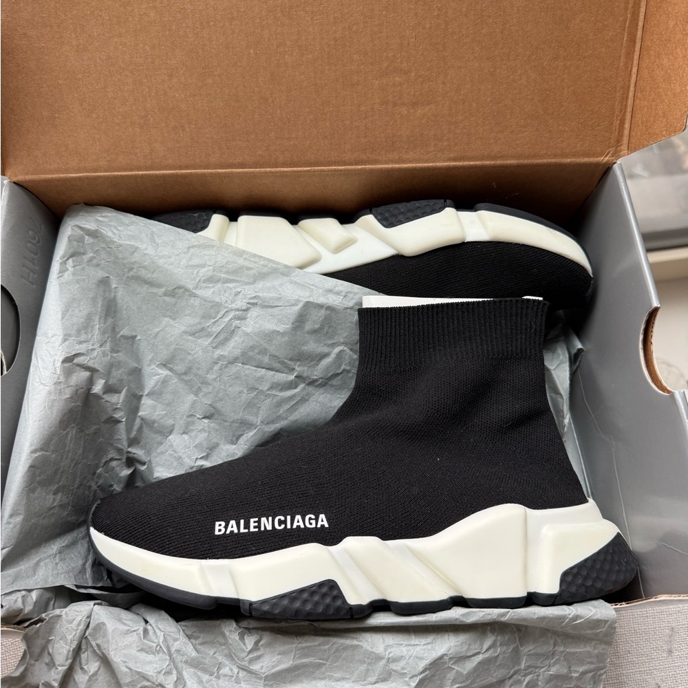 Balenciaga Black and White Speed Trainers